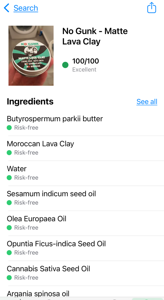 NO GUNK Matte Lava Clay natural men’s hair styling clay with 100 Yuka score