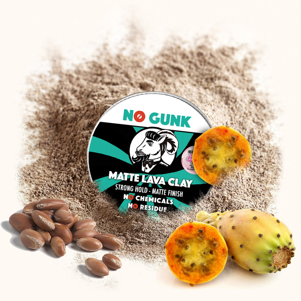NO GUNK Matte Lava Clay Natural Organic Hair Clay For Men Ingredients Argan Oil Hemp Oil Cactus Seed Oil