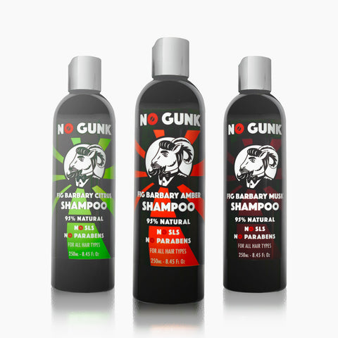 NO-GUNK-Organic-Natural-Shampoo-250ml-Amber-Fig-Barbary-Musk-Citrus-Family-Desert